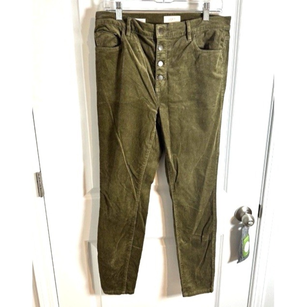 Loft Jeans Women's 10 Corduroy High Rise Skinny Green Button Fly Stretch